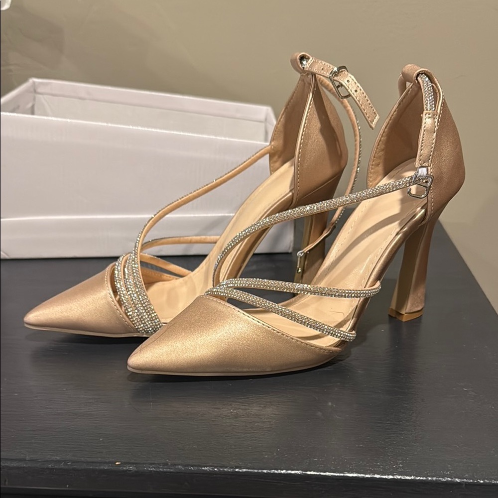 Source Unknown Gold Heels with Crystal Embellishments
